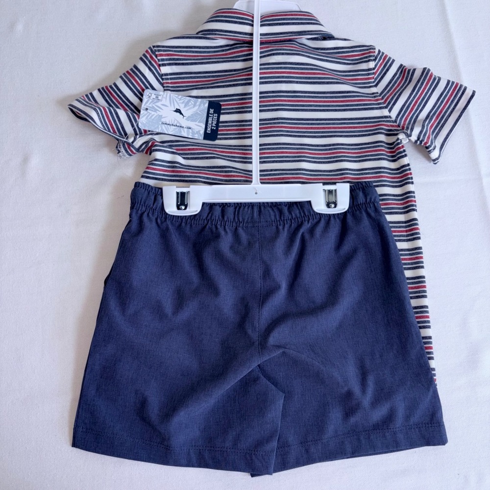 Tommy Bahama Polo & Shorts Set age 4T Navy Red White New Striped Nautical Outfit - Picture 7 of 8
